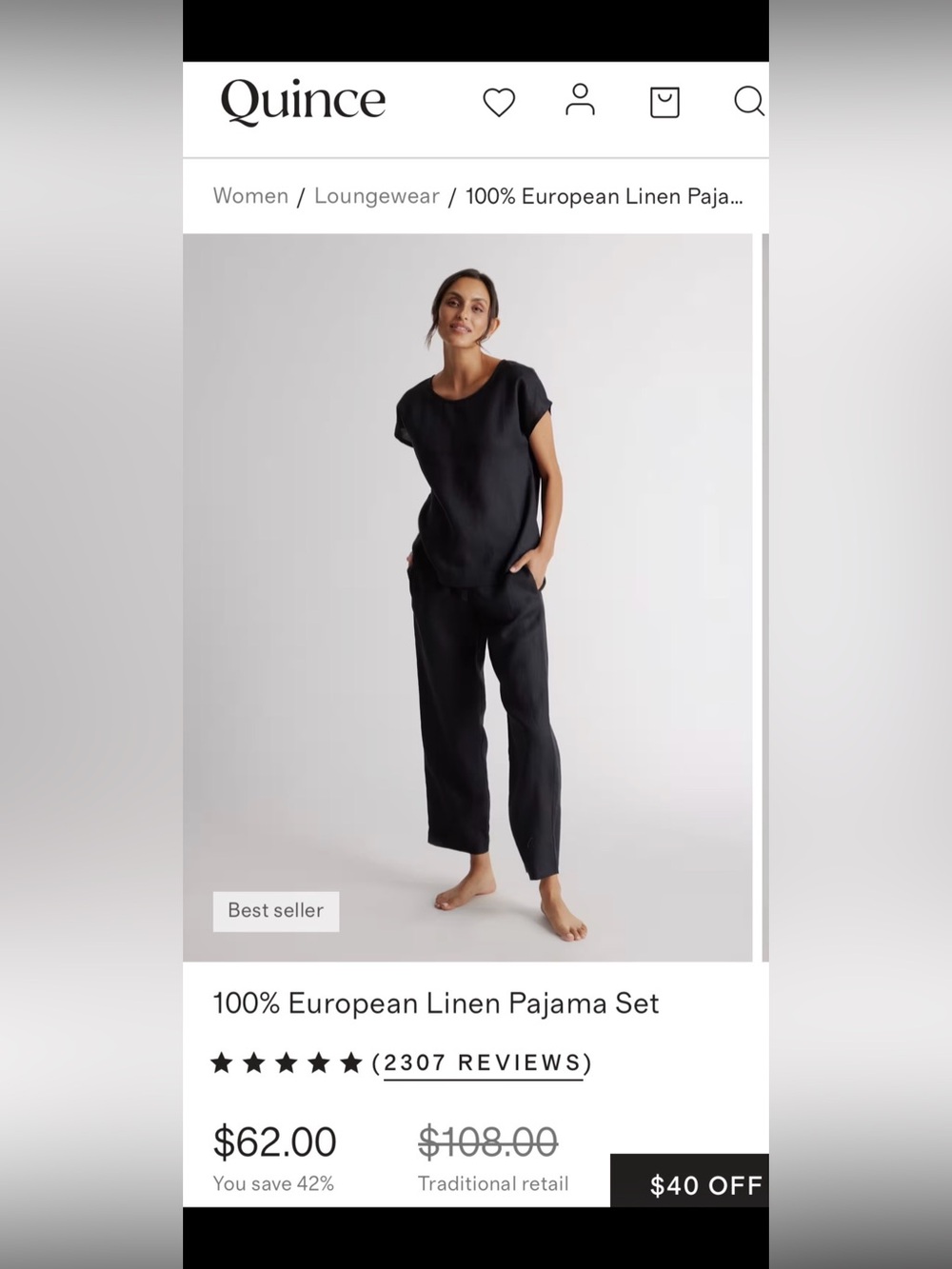 Quince Black Relaxed Linen SET - Picture 9 of 9
